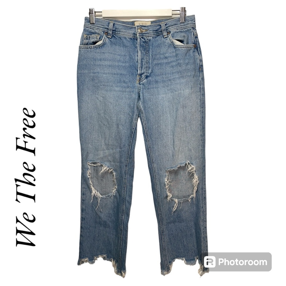 Free People We The Free Mid Rise Straight Leg Distressed Maggie Cropped Jeans 27